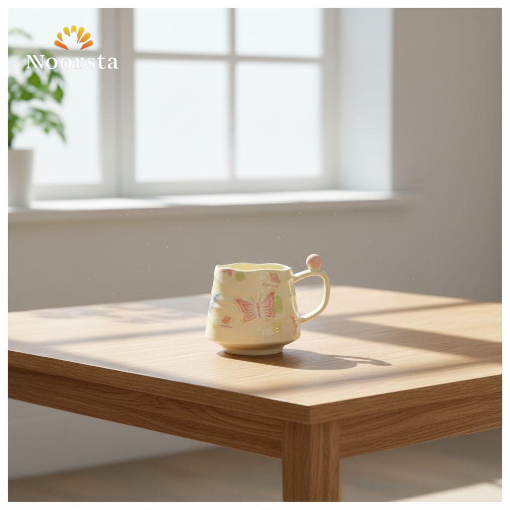 مج بورسلين شيك برسومات فراشات ناعمة 350 مل - Chic Porcelain Butterfly Mug 350ml - Noorsta