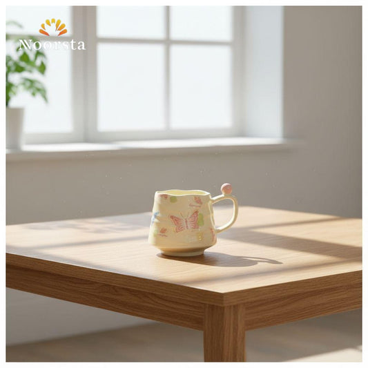 مج بورسلين شيك برسومات فراشات ناعمة 350 مل - Chic Porcelain Butterfly Mug 350ml - Noorsta