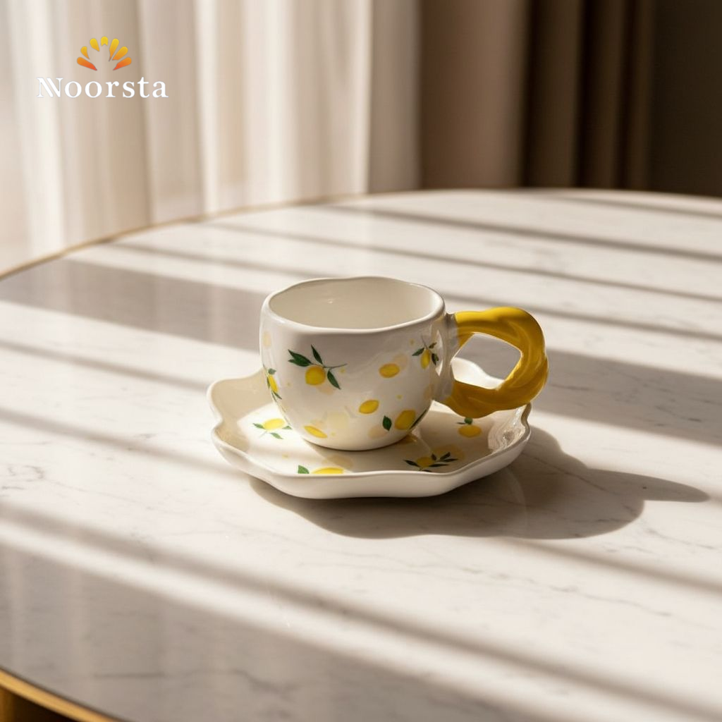 مج بورسلين شيك بتصميم الليمون - Chic Lemon Pattern Porcelain Mug - Noorsta