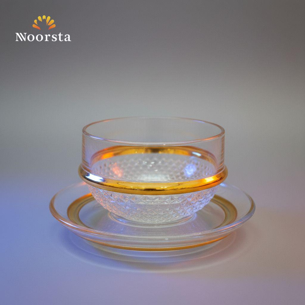 طقم خشاف جهاز العروسة بحرف دهبي - Elegant 12-Piece Gold-Rimmed Dessert Set - Noorsta
