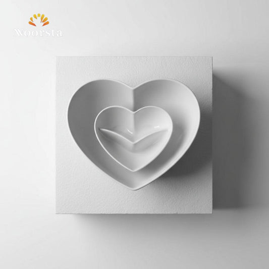 طقم طواجن بورسلين حراري على شكل قلب لتقديمات الضيوف - Elegant White Porcelain Heart-Shaped Baking Dish Set - Noorsta