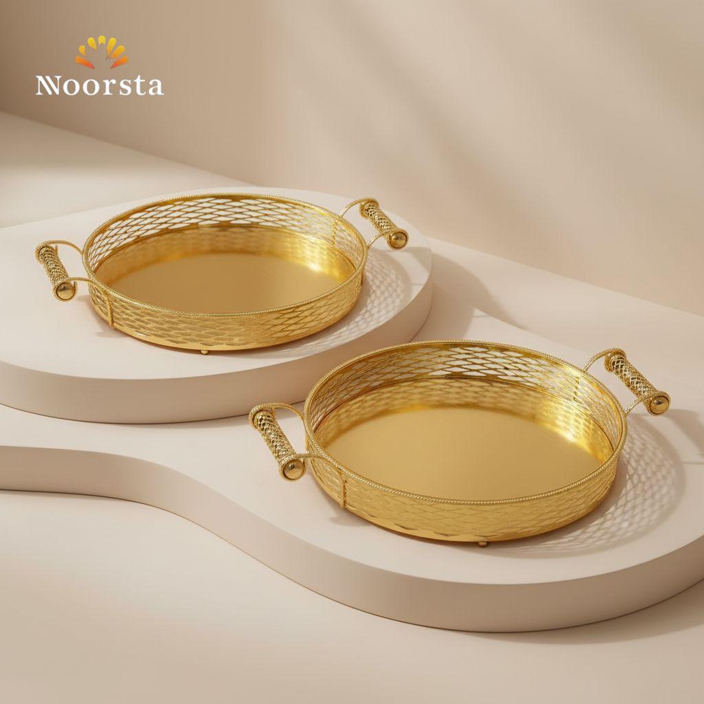 Royal Gold Woven Lattice Serving Tray Set