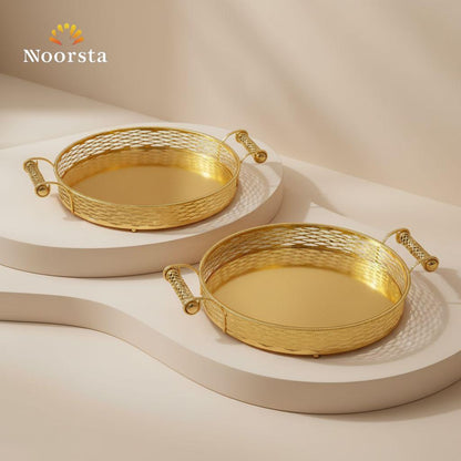 Royal Gold Woven Lattice Serving Tray Set
