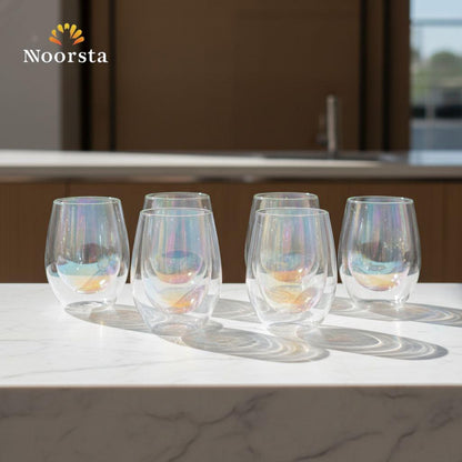 طقم كوبايات شيك بألوان الطيف لجهاز العروسة - Luxury Iridescent Stemless Glass Tumbler - Noorsta