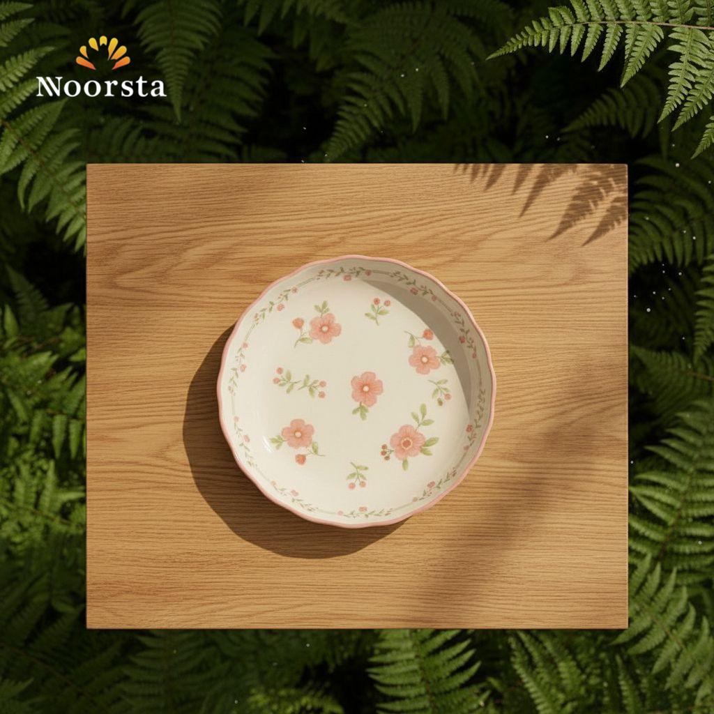 طبق بورسلين مسطح حراري مورد لتقديمات الضيوف - Chic Floral Heat-Resistant Porcelain Flat Plate - Noorsta