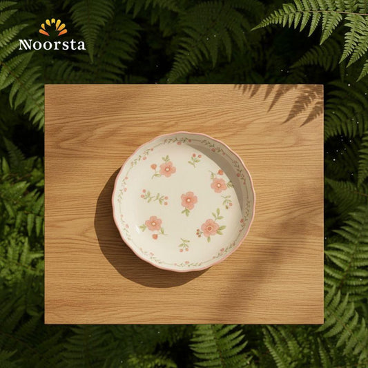 طبق بورسلين مسطح حراري مورد لتقديمات الضيوف - Chic Floral Heat-Resistant Porcelain Flat Plate - Noorsta