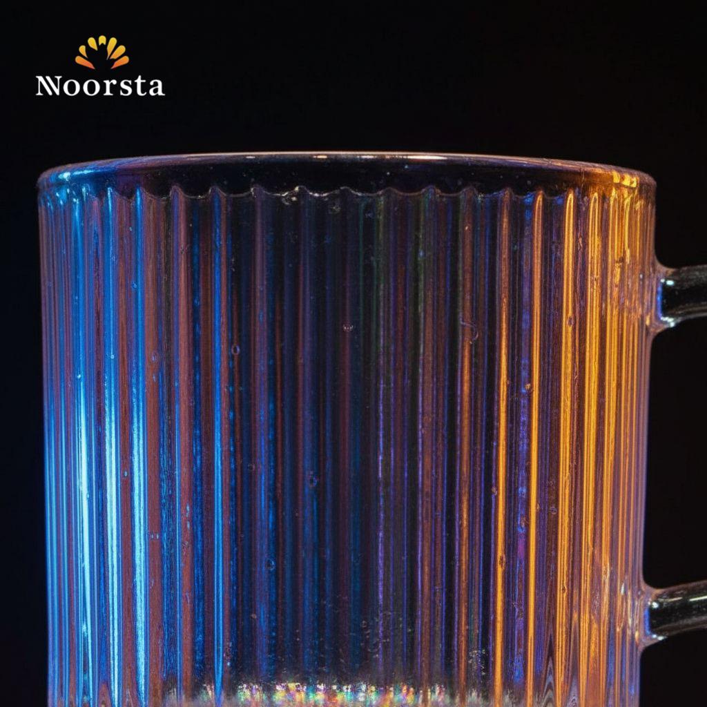 مج قزاز مضلع شيك للقهوة واللاتيه - Modern Ribbed Iridescent Glass Coffee Mug - Noorsta