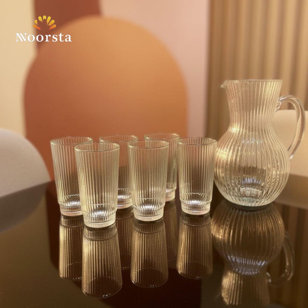 Lumina Crystal Ribbed Glass Water & Juice Serving Set - 7 Pieces