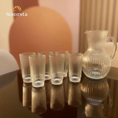 Lumina Crystal Ribbed Glass Water & Juice Serving Set - 7 Pieces