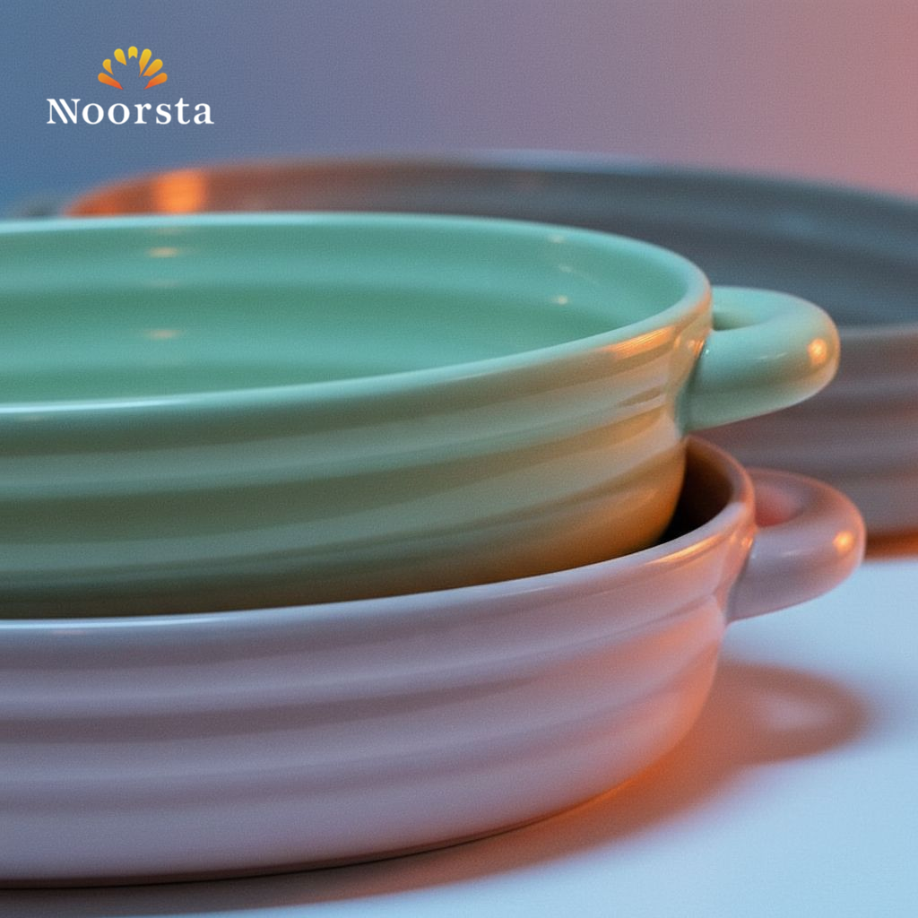 طقم طواجن بورسلين حراري 3 قطع الوان باستيل - Premium 3-Piece Thermal Porcelain Oval Bakeware Set - Noorsta