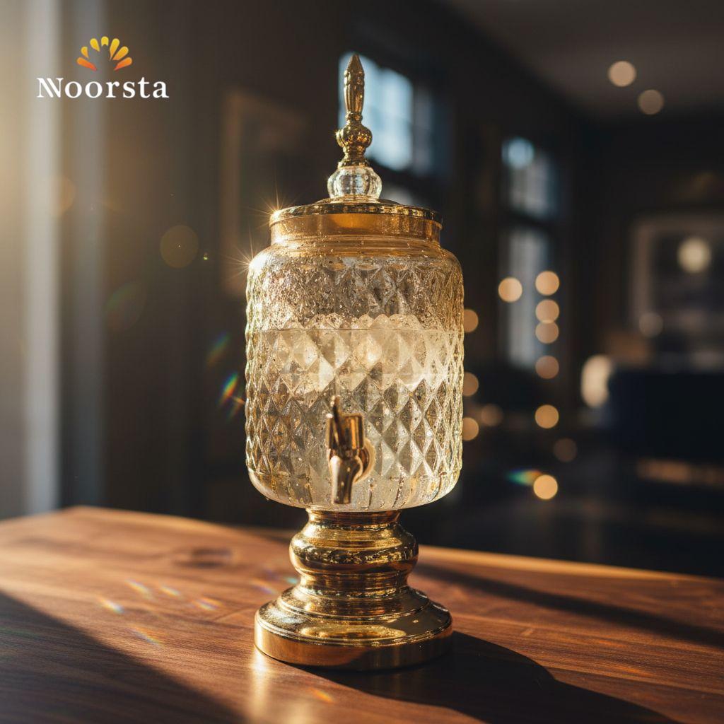 Imperial Gold Diamond-Cut Glass Beverage Dispenser