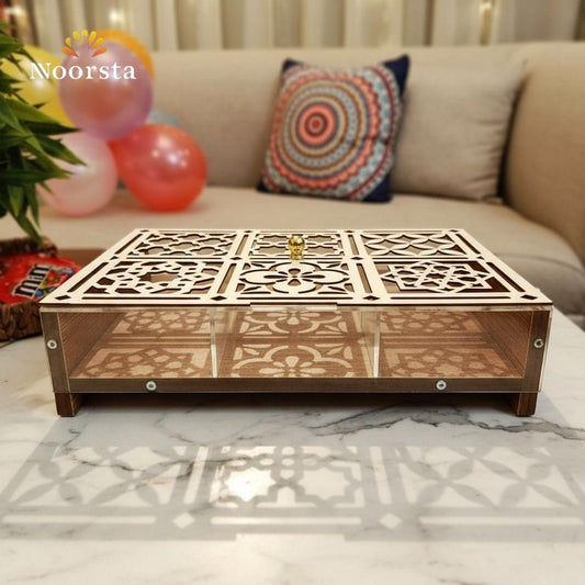 Arabesque Heritage Wooden Serving Box with Acrylic Front