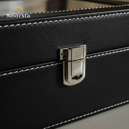 Luxury 12-Slot Leather Watch Organizer Box with Glass Display Top