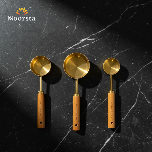 طقم معايير مطبخ استيل دهبي 3 قطع - Premium Gold Stainless Steel 3-Piece Measuring Set - Noorsta