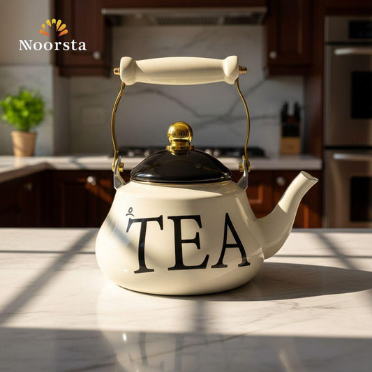 براد شاي صاج إيناميل صحي يوضع على النار - Authentic Enamel Stovetop Teapot with Strainer - Noorsta