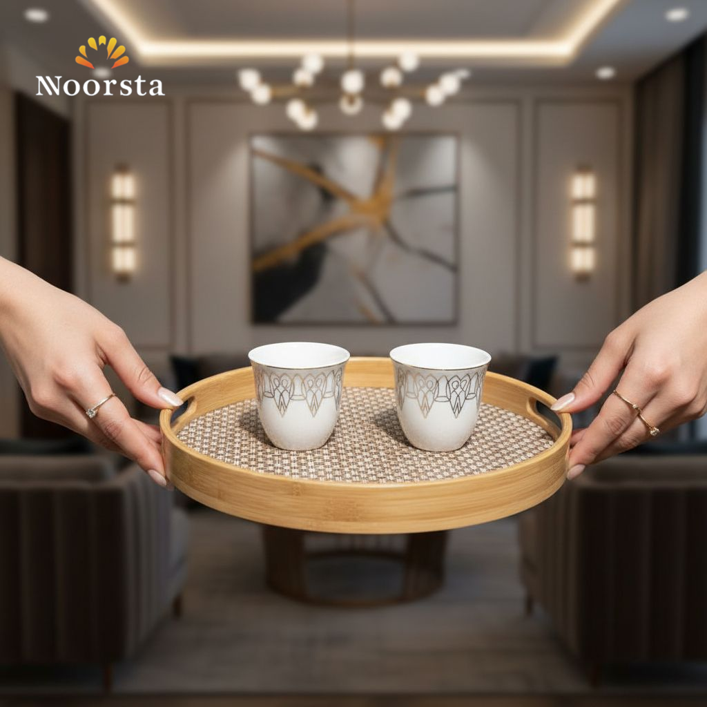 طقم صواني تقديم خشب بامبو 3 قطع مقاسات كبيرة - Premium 3-Piece Bamboo Woven Serving Tray Set - Noorsta