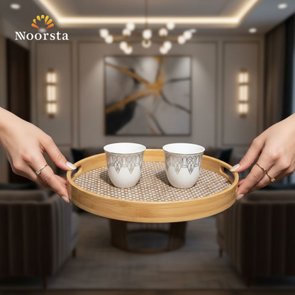 طقم صواني تقديم خشب بامبو 3 قطع مقاسات كبيرة - Premium 3-Piece Bamboo Woven Serving Tray Set - Noorsta