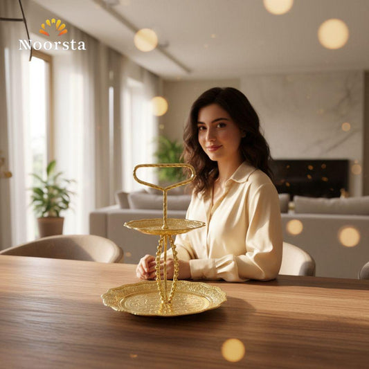 شيالة كحك وحلويات ذهبي 3 أدوار - Luxury 3-Tier Gold Serving Stand - Noorsta
