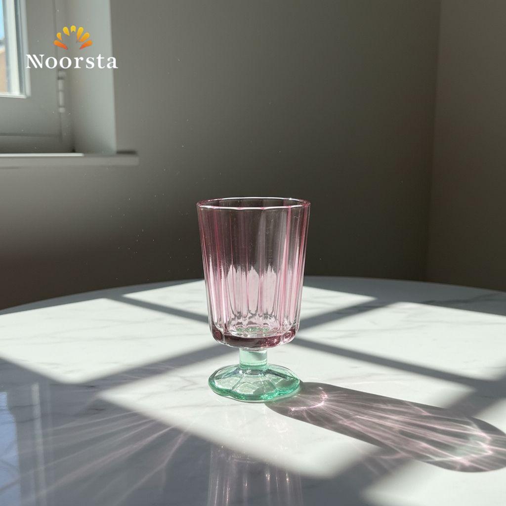 كوباية قزاز مضلعة بقاعدة وردة خضرا - Luxury Ribbed Flower Glass Cup with Green Stem - Noorsta