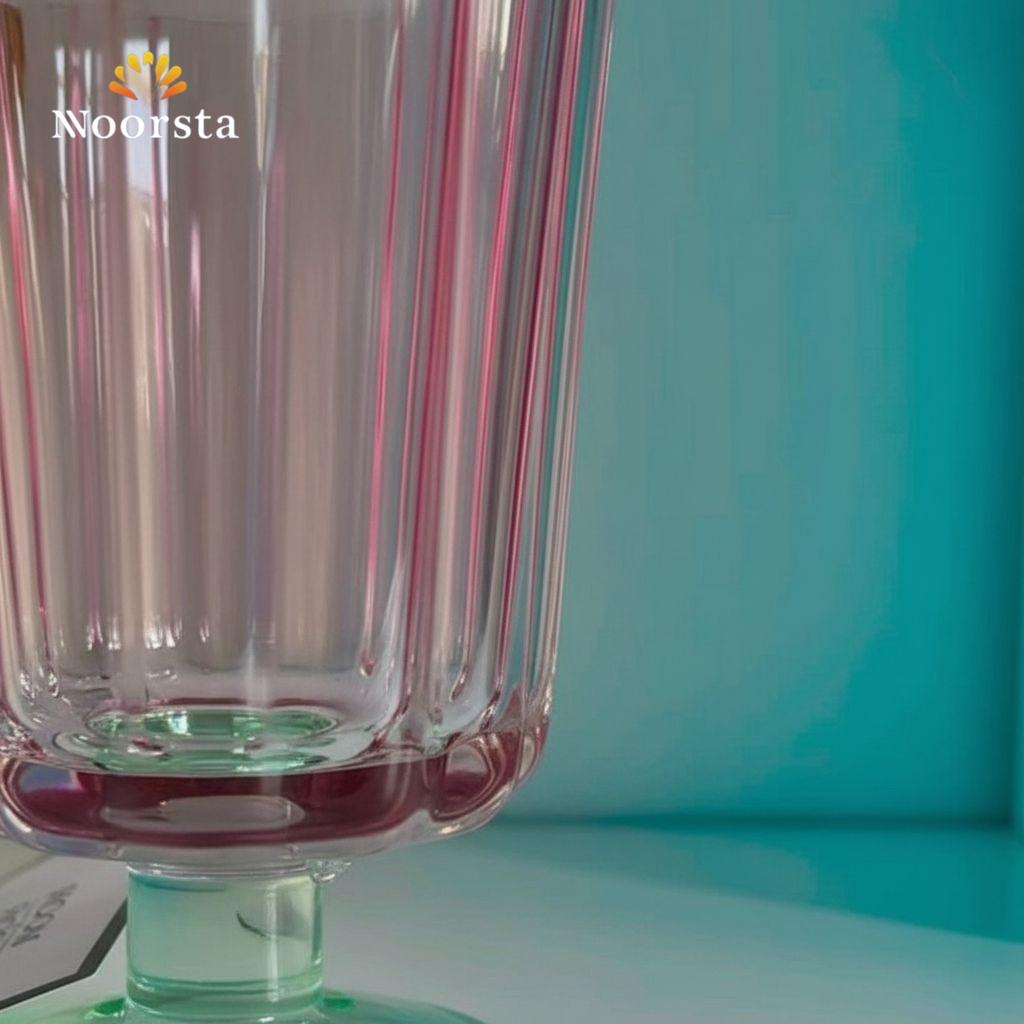 كوباية قزاز مضلعة بقاعدة وردة خضرا - Luxury Ribbed Flower Glass Cup with Green Stem - Noorsta