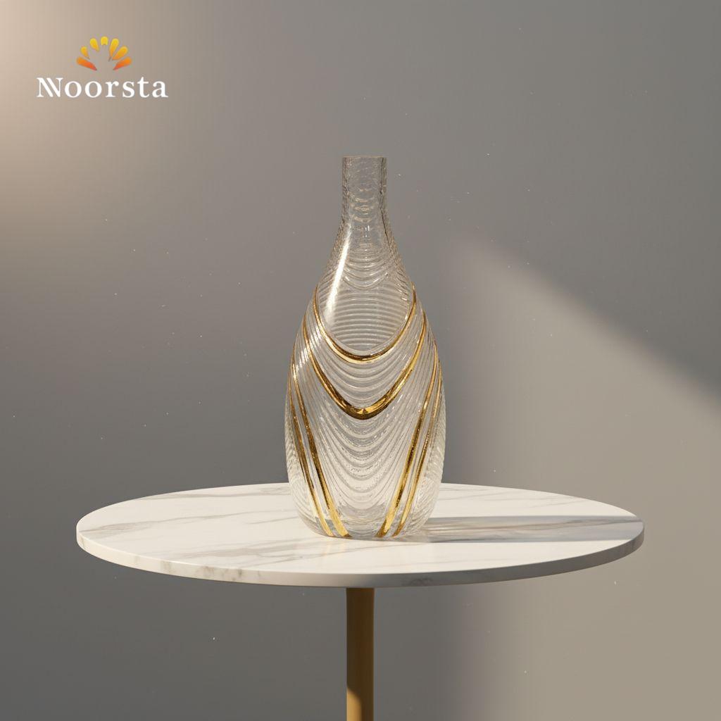فازة قزاز شيك جدا بخطوط دهبي - Luxury textured glass vase with gold lines - Noorsta