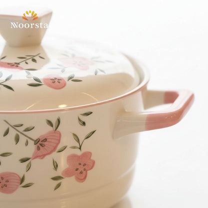 Chic Floral Porcelain Serving Pot with Handles - 20cm