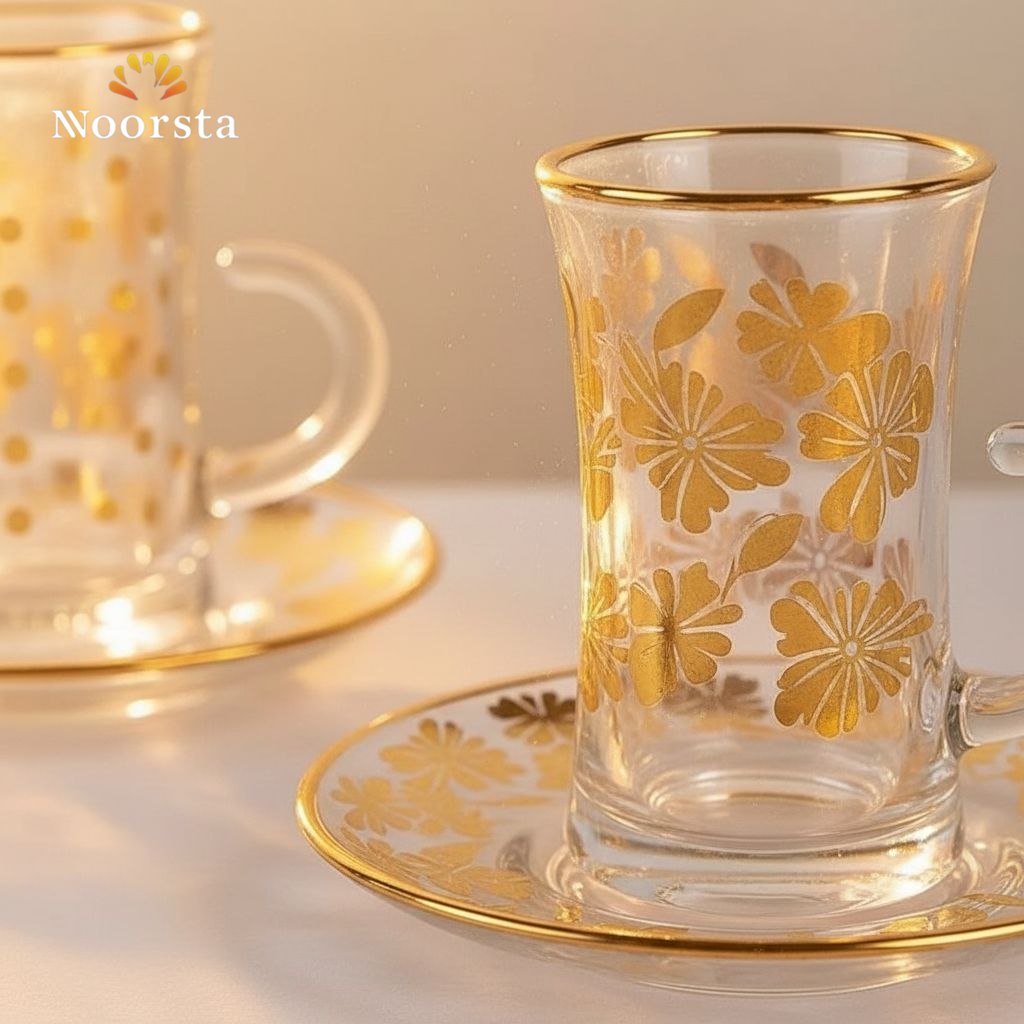 Elegant Gold-Rimmed Glass Tea Set (12 Pieces)