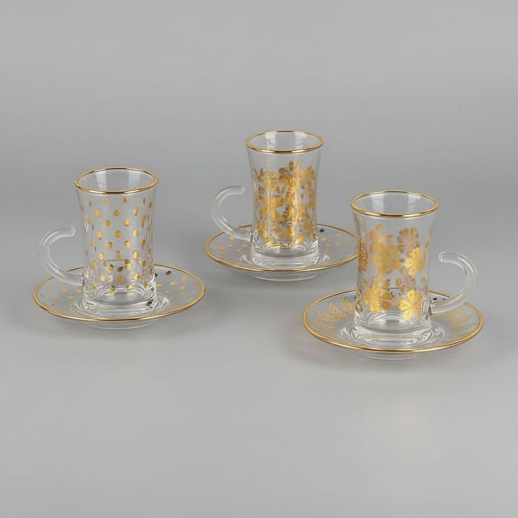 Elegant Gold-Rimmed Glass Tea Set (12 Pieces)