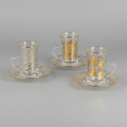 Elegant Gold-Rimmed Glass Tea Set (12 Pieces)
