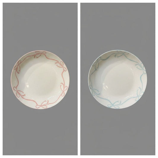 Chic Porcelain Deep Plate with Ribbon Motif - 20cm