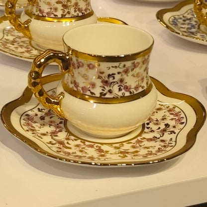Elegant Turkish-Style Porcelain Coffee Set with Gold Accents