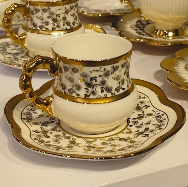 Elegant Turkish-Style Porcelain Coffee Set with Gold Accents