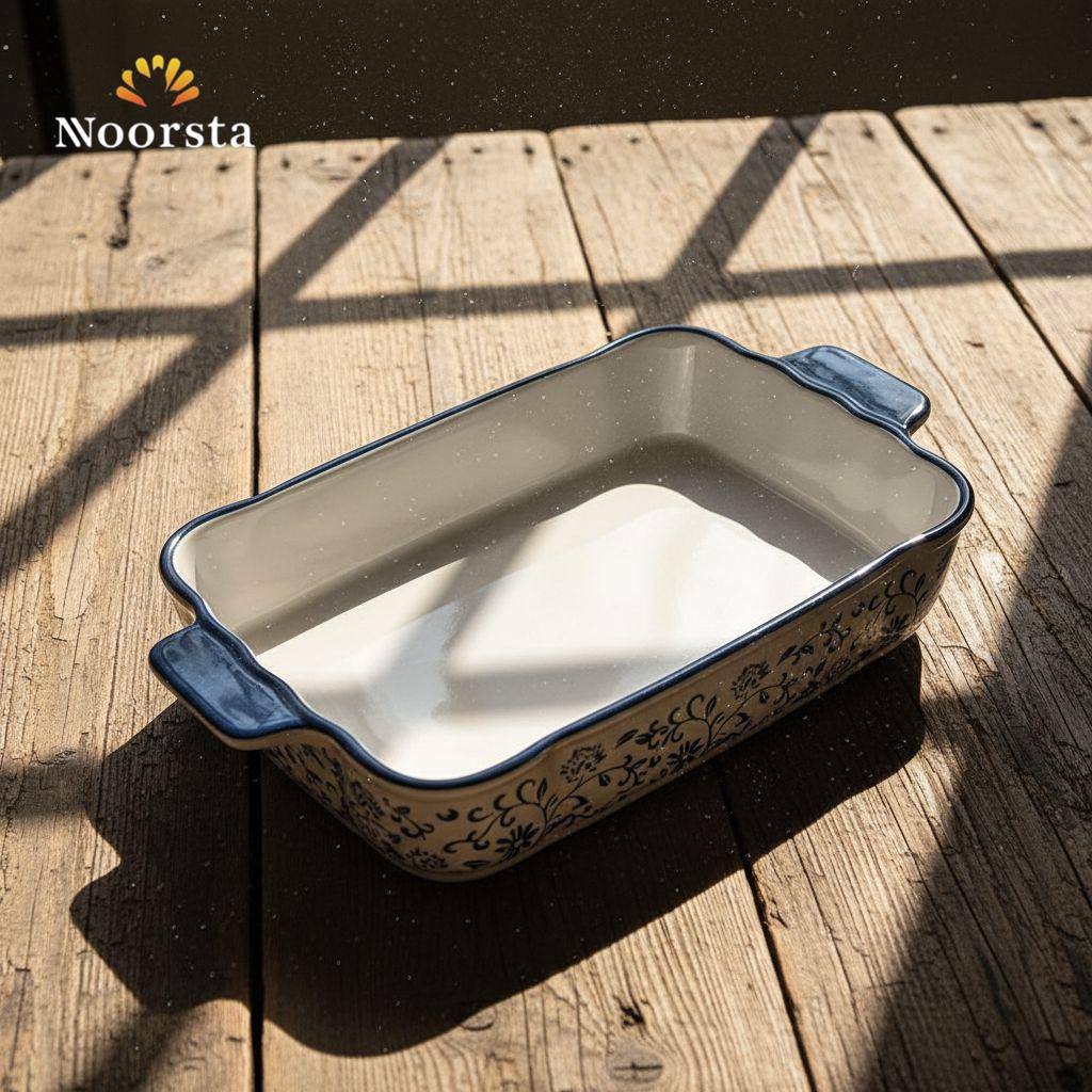 صينية فرن بورسلين بنقشة زرقاء - Royal Blue Floral Ceramic Baking Dish - Noorsta
