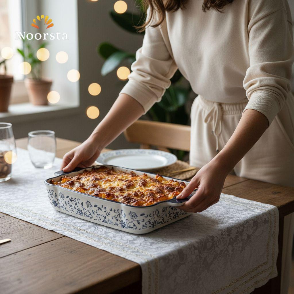 صينية فرن بورسلين بنقشة زرقاء - Royal Blue Floral Ceramic Baking Dish - Noorsta